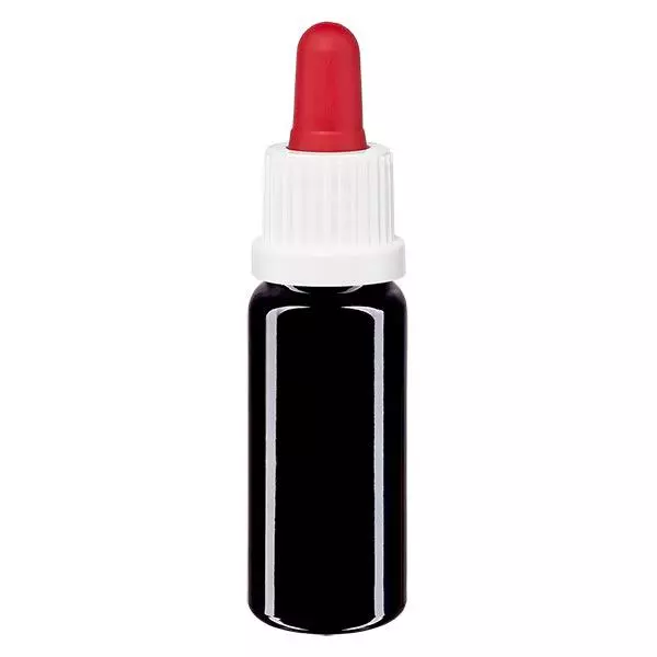 Flacon de pharmacie viol. 10ml pipette blanc/rouge OV