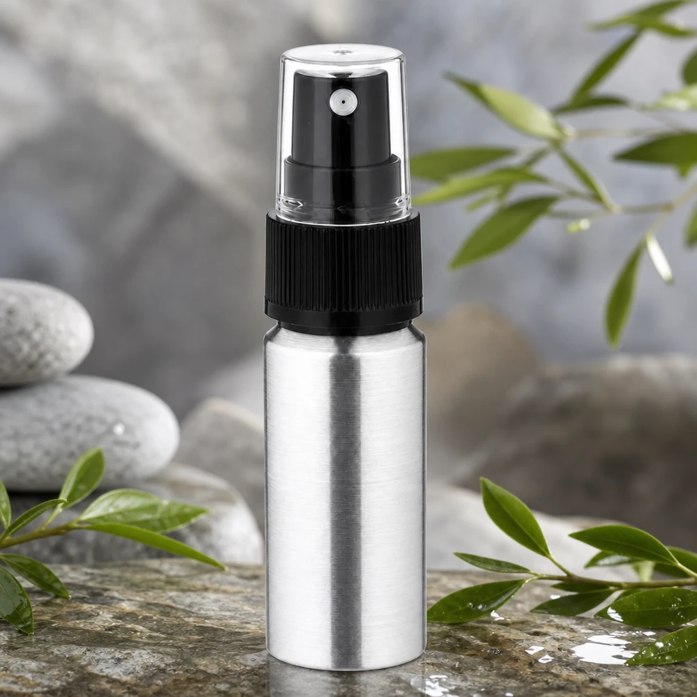 Bouteille en aluminium poncé 20 ml, avec vaporisateur à pompe noir Vaporisateur professionnel de 20 ml en aluminium avec une fine brume pour une répartition uniforme
