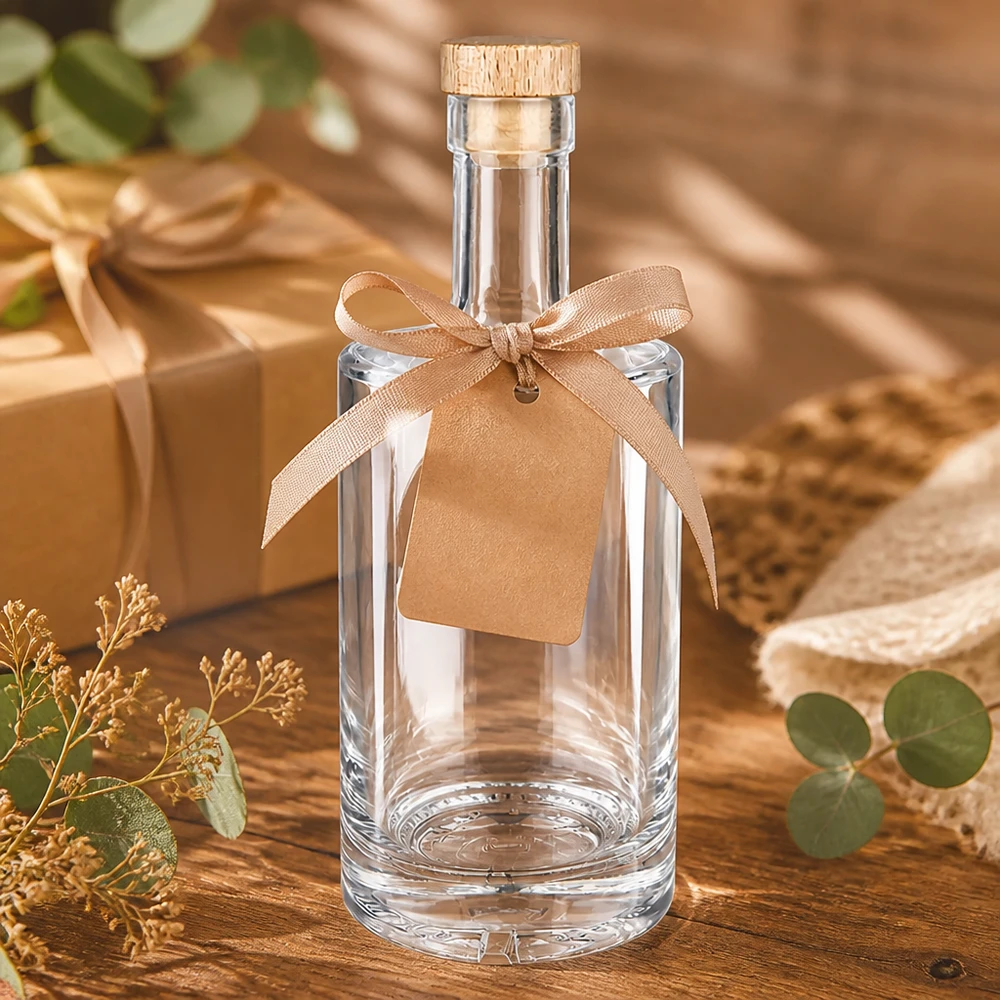 Bouteille en verre 500ml Nora Emballage cadeau avec nœud Pendentif en papier kraft Bouchon en bois UNiTWIST Eucalyptus Déco