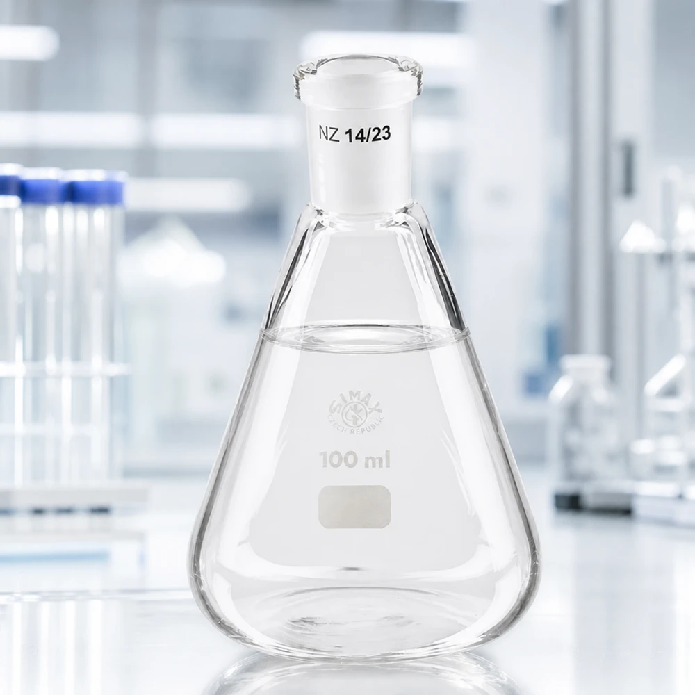 Erlenmeyer 100 ml col étroit, verre borosilicate avec rodage normalisé 14/23