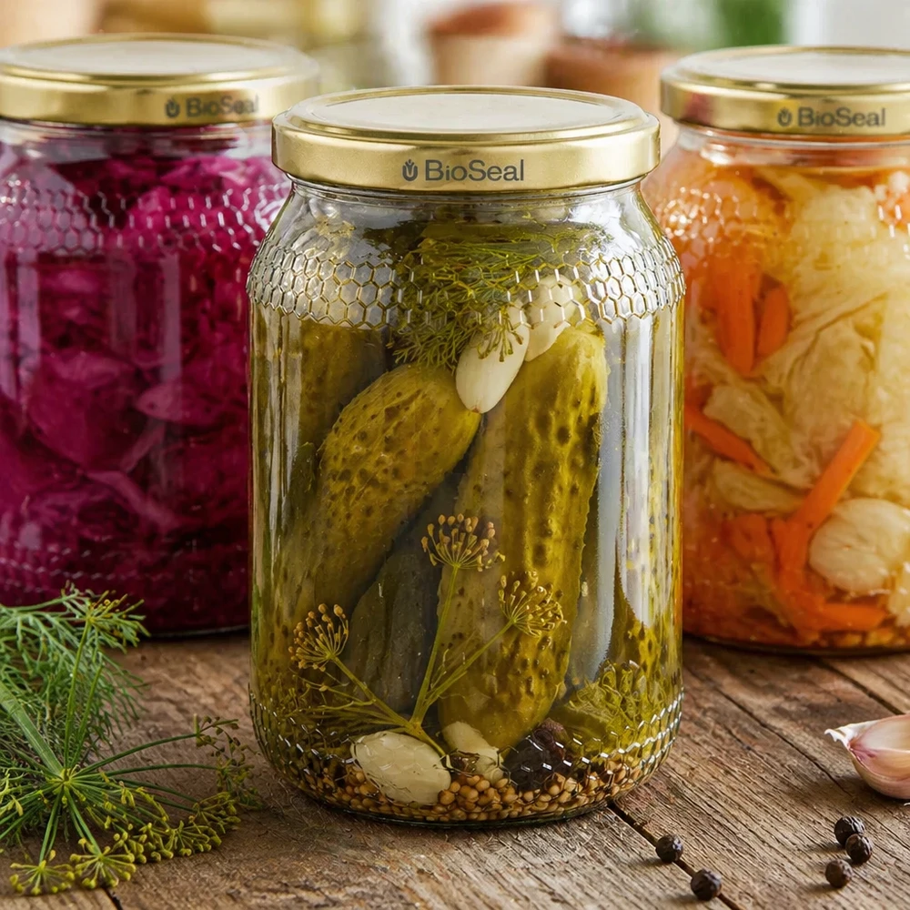 900ml Honigglas BioSeal Deckel gold Einmachglas eingelegte Gurken Dill Gewürze Fermentation Küchenvorrat