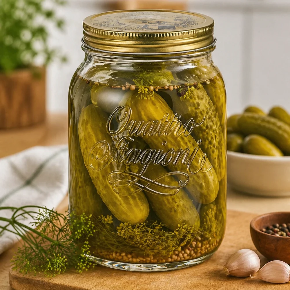Quattro Stagioni 2L Pot de conservation avec cornichons marinés et aneth - Pot de conservation pour cornichons maison