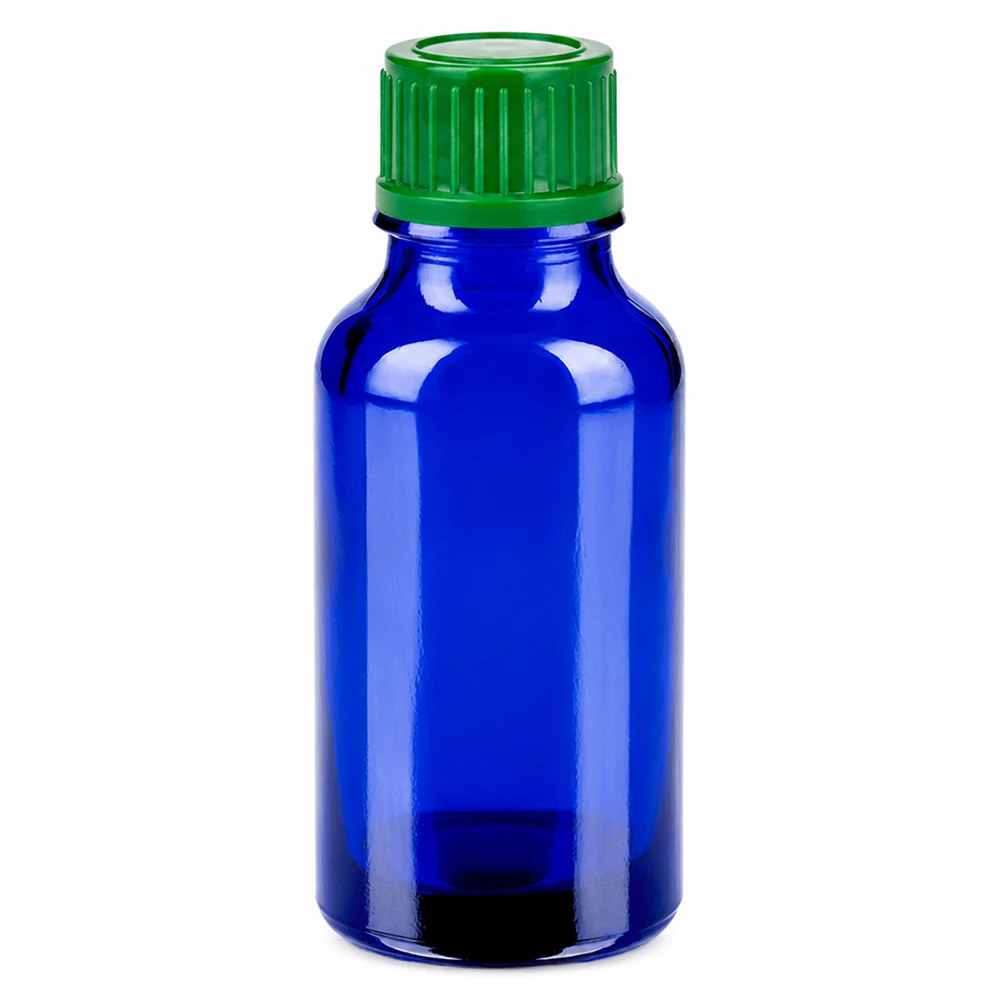 Flacon 20ml 11mm SV vert STD BlueLine UT18/20 Bouteille d'échantillon de 20ml en verre bleu avec bouchon vert de 11mm pour le laboratoire et l'analyse