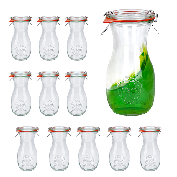 Set de 12 pots Weck 290ml bouteille de jus avec 12 couvercles en verre, 1 Set de 12 pots Weck 290ml bouteille de jus avec 12 couvercles en verre, 1