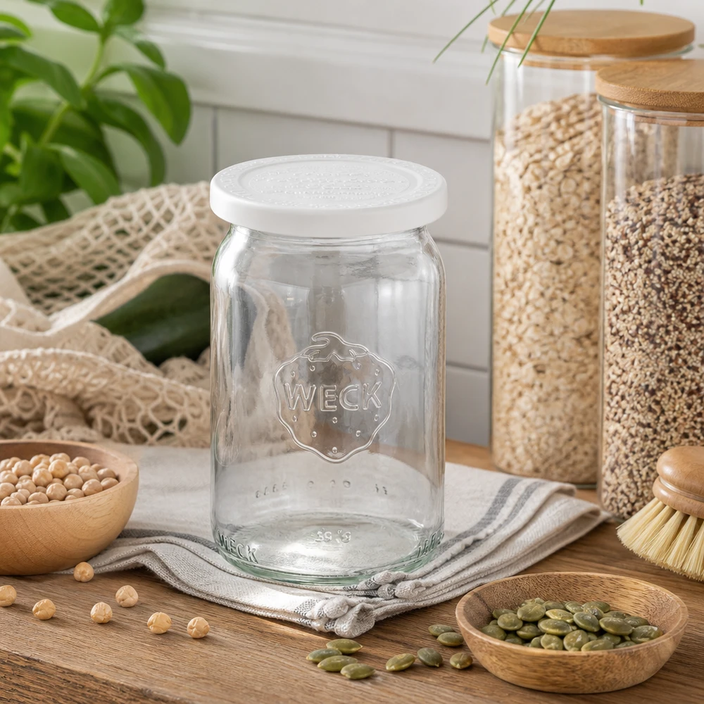 145ml bocal cylindrique avec couvercle fraîcheur WECK RR40 WECK RR40 Pot cylindrique 145ml vide avec couvercle fraîcheur dans la cuisine naturelle entre les légumineuses et les bocaux à provisions