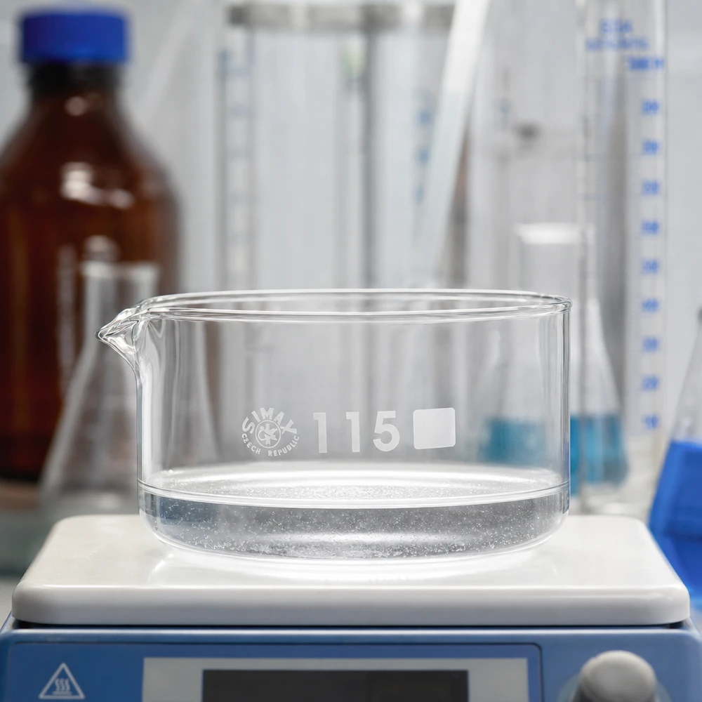 Coupelle de cristallisation SIMAX « Czech Republic » 500 ml, transparente, avec bec verseur, sur balance de laboratoire