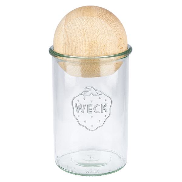 1000ml bocal conique WECK RR100 avec boule en bois en hêtre