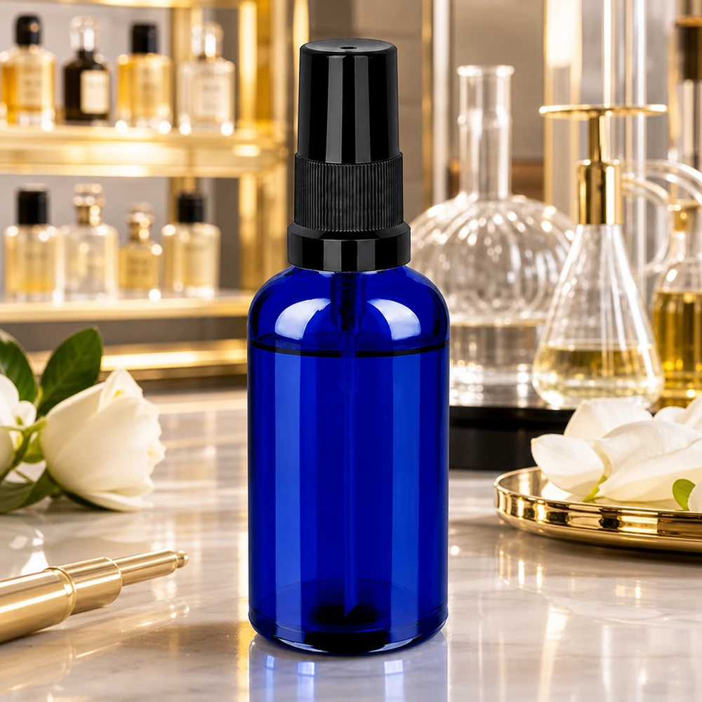 Vaporisateur 50ml noir STD BlueLine UT18/50 Flacon en verre maniable de 50 ml avec tête de pulvérisation noire pour une répartition uniforme des liquides