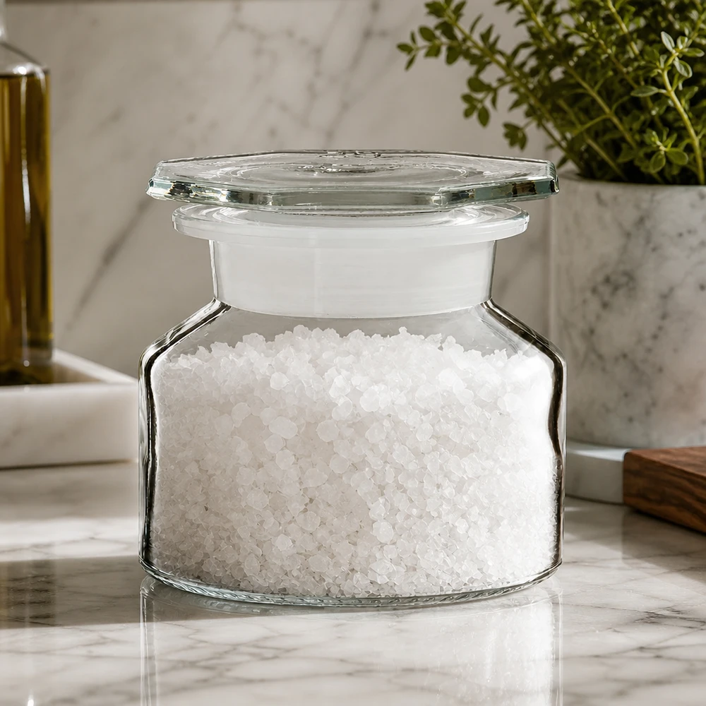 Idée de pot à épices : flacon à col large et conique 50 ml en verre clair + bouchon de verre Bocal de conservation en verre transparent doté d'un double système de fermeture composé d'un joint en plastique et d'un couvercle en verre