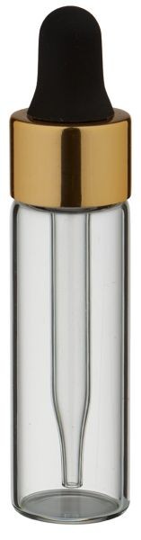 Mini flacon transparent de 5 ml, avec pipette compte-gouttes PL48 dorée/noire Mini flacon transparent de 5 ml, avec pipette compte-gouttes PL48 dorée/noire