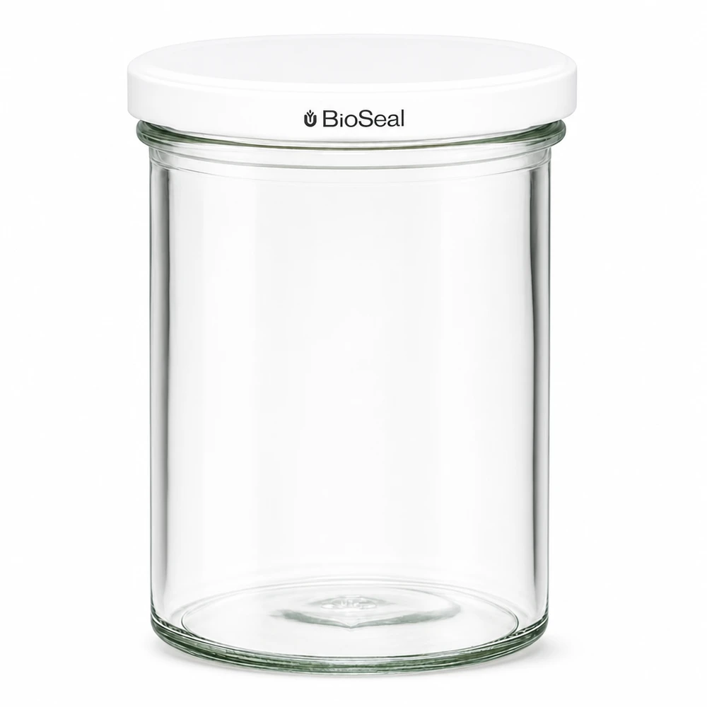435ml Verre conique avec couvercle BioSeal blanc UNiTWIST UNiTWIST Pot de conservation 435ml avec couvercle blanc TO82 BioSeal Pot renversé pour la conservation des aliments