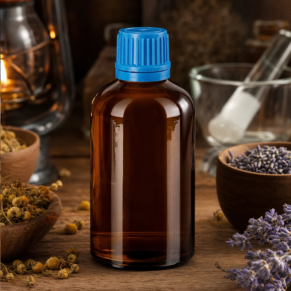 Flacon 100ml 11mm SV bleu OV BrownLine UT18/100 Bouteille de laboratoire de 100 ml fabriquée avec précision avec filetage UT18/100 pour les applications scientifiques