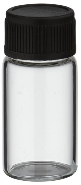 Mini flacon en verre clair 3 ml, filetage M13 avec bouchon à vis noir et joint d’étanchéité Mini flacon en verre clair 3 ml, filetage M13 avec bouchon à vis noir et joint d’étanchéité