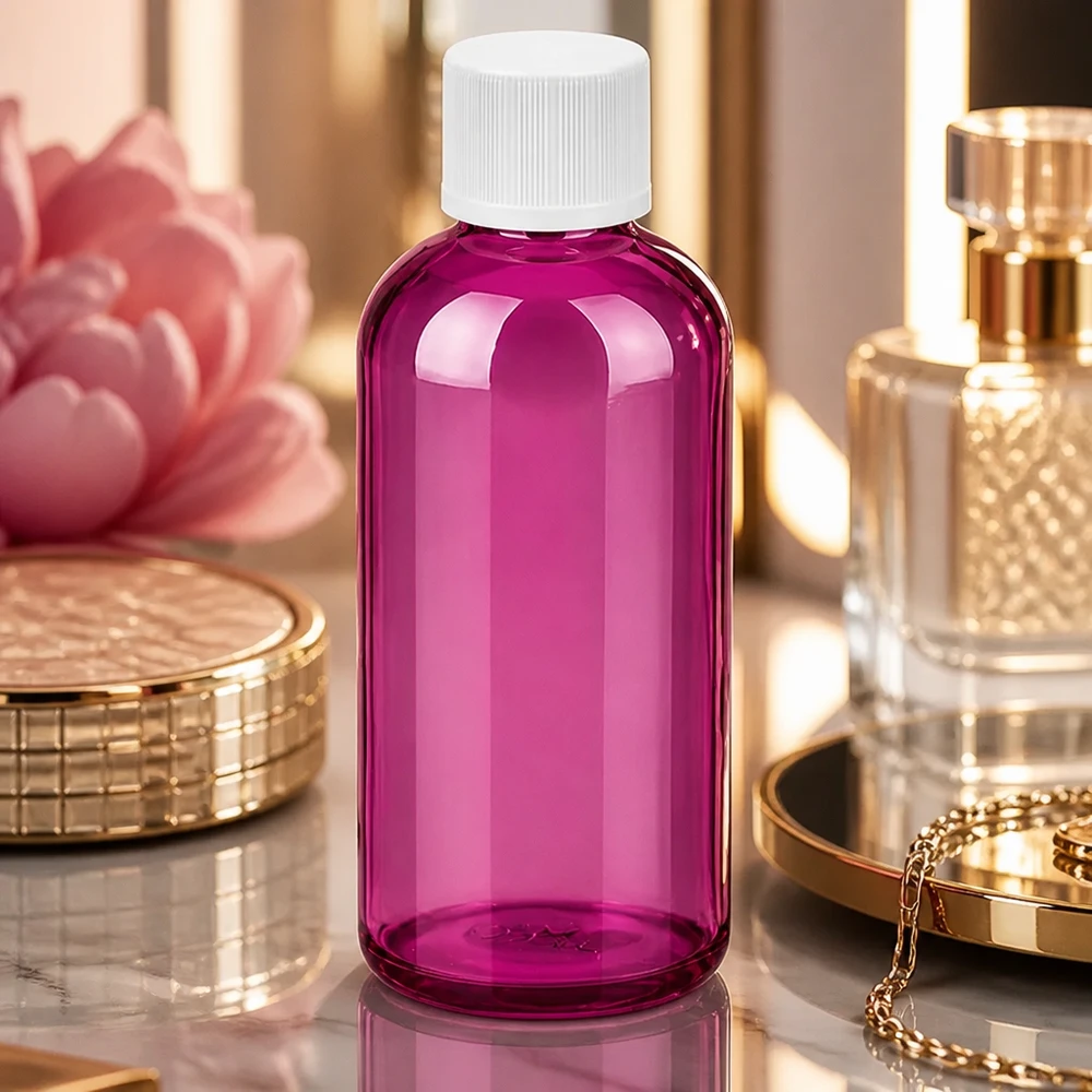 Flacon refermable de 100 ml en violet avec bouchon à vis sécurisé pour un usage domestique