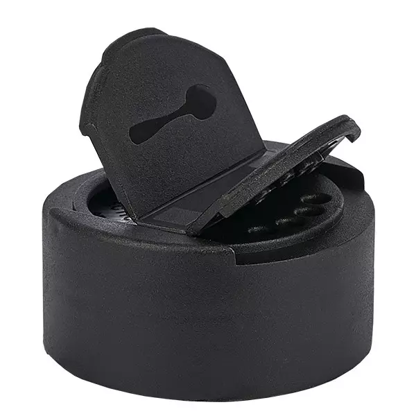 Couvercle de bocal à sel/épices avec double ouverture noir - Dual : 4 trous ø3mm et 1 trou ø29mm. Filetage de 41mm. Charnière à charnière. EN PP.