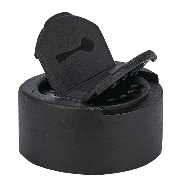 Couvercle de bocal à sel/épices avec double ouverture noir - Dual : 4 trous ø3mm et 1 trou ø29mm. Filetage de 41mm. Charnière à charnière. EN PP.