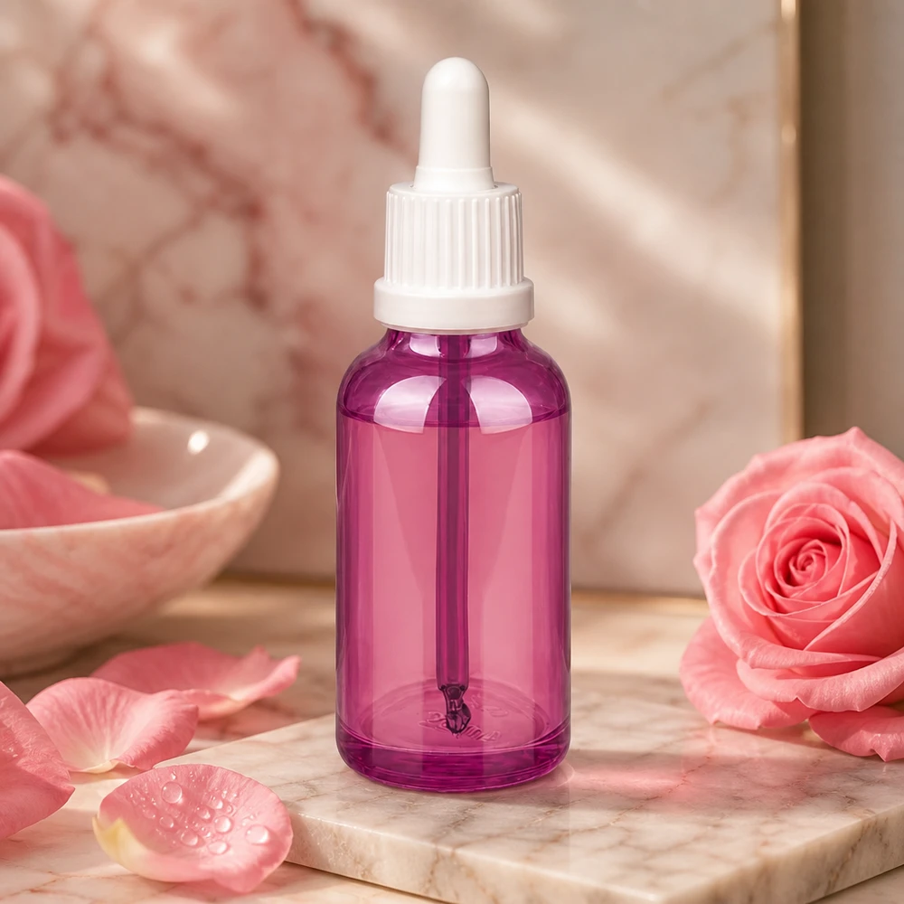Flacon pipette 30ml blanc originalité bouchon à vis PurpleLine UT18/30 Flacon compte-gouttes violet de 30 ml avec bouchon blanc parfait pour les traitements de beauté