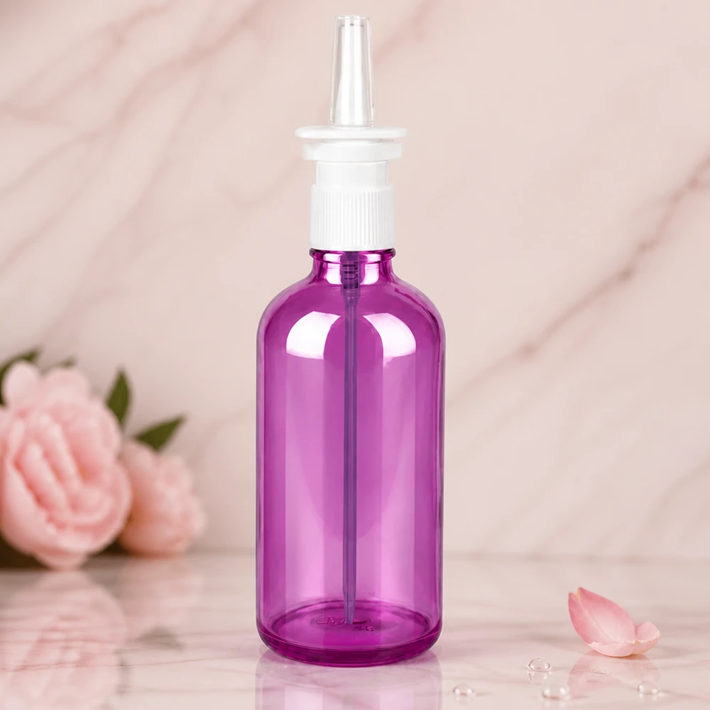Flacon vaporisateur nasal 100ml blanc/transparent standard PurpleLine UT18/100 Flacon transparent violet de 100 ml avec fine pulvérisation pour les médicaments nasaux et les solutions salines