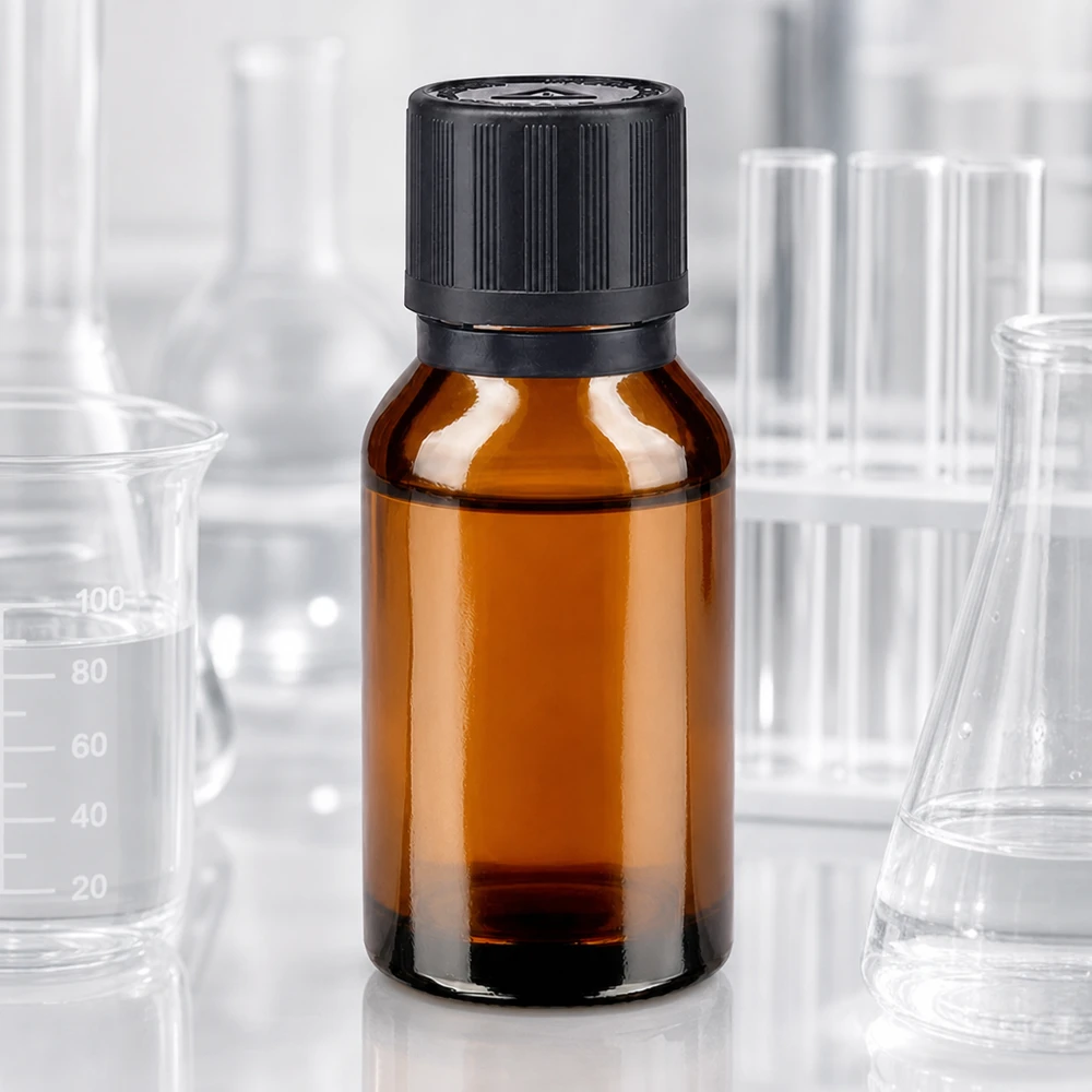 Flacon médical de 15 ml en verre ambré protégeant des rayons UV, muni d'un bouchon à vis scellé d'origine