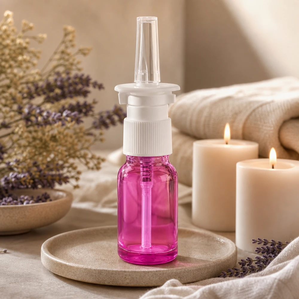 Vaporisateur de 10 ml en Purple Light avec finition transparente pour la thérapie et les soins nasaux