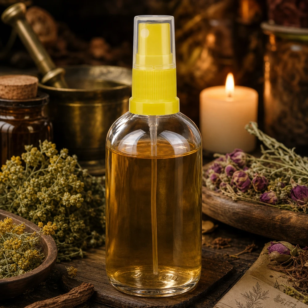 Vaporisateur 100ml jaune/tr. STD ClearLine UT18/100 Flacon pulvérisateur ClearLine UT18 de 100 ml, jaune, rempli d'huile aux herbes, style pharmacie