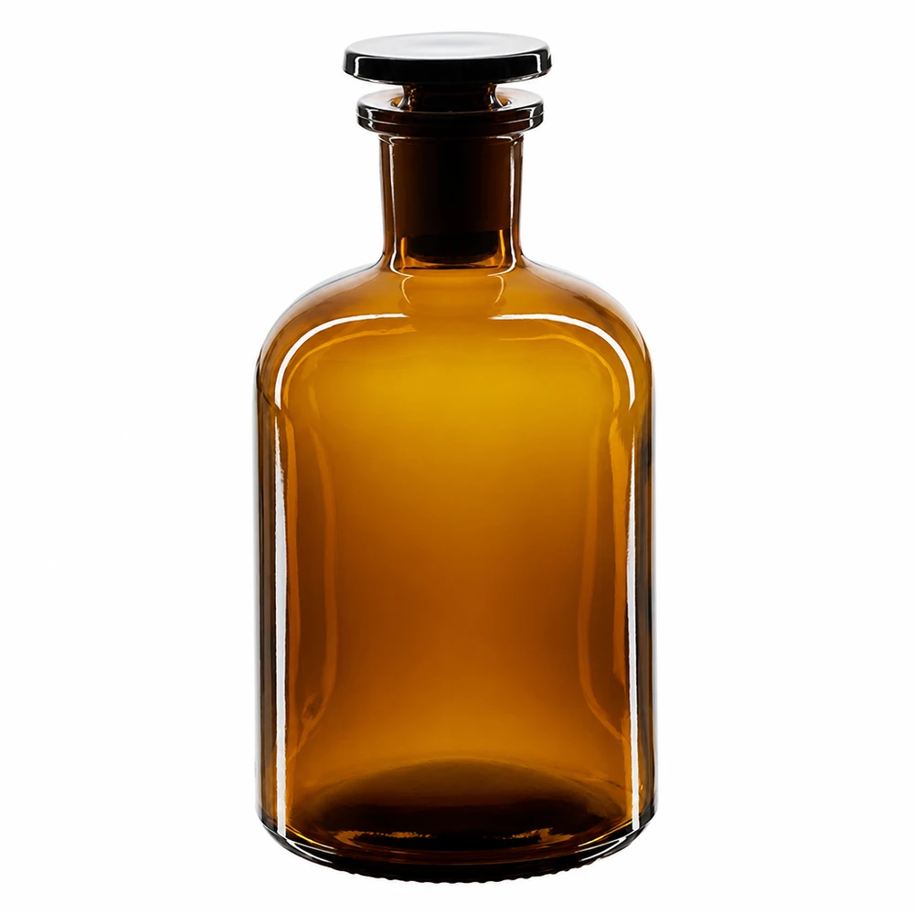 Flacon pharmaceutique 250 ml col étroit en verre ambré + bouchon Flacon de réactif en verre brun de 250 ml, à col étroit, protégé de la lumière, muni d'un bouchon en verre hermétique