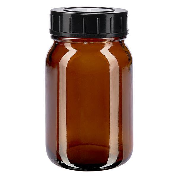 Bouteille à col large 200ml en verre brun avec bouchon vissé