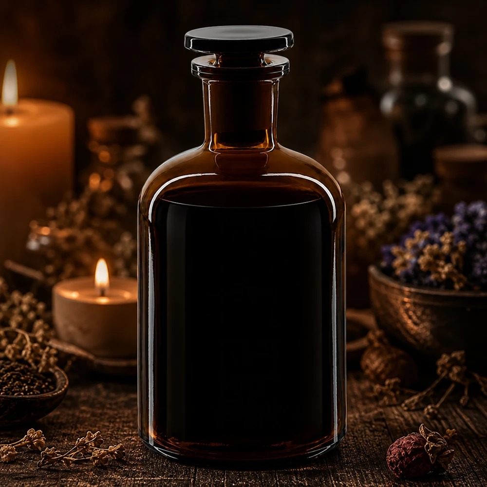 Flacon pharmaceutique 250 ml col étroit en verre ambré + bouchon Flacon de conservation de 250 ml en verre ambré, à col étroit et muni d'un bouchon en verre, destiné à la médecine naturelle