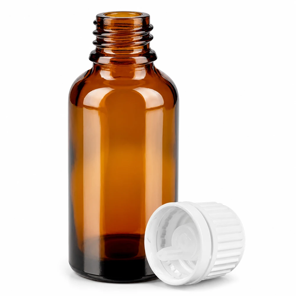 Flacon compte-goutte 30ml 0.7mm blanc OV BrownLine UT18/30 Flacon compte-gouttes de haute qualité de 30 ml en verre foncé avec bouchon à vis blanc anti-fuite