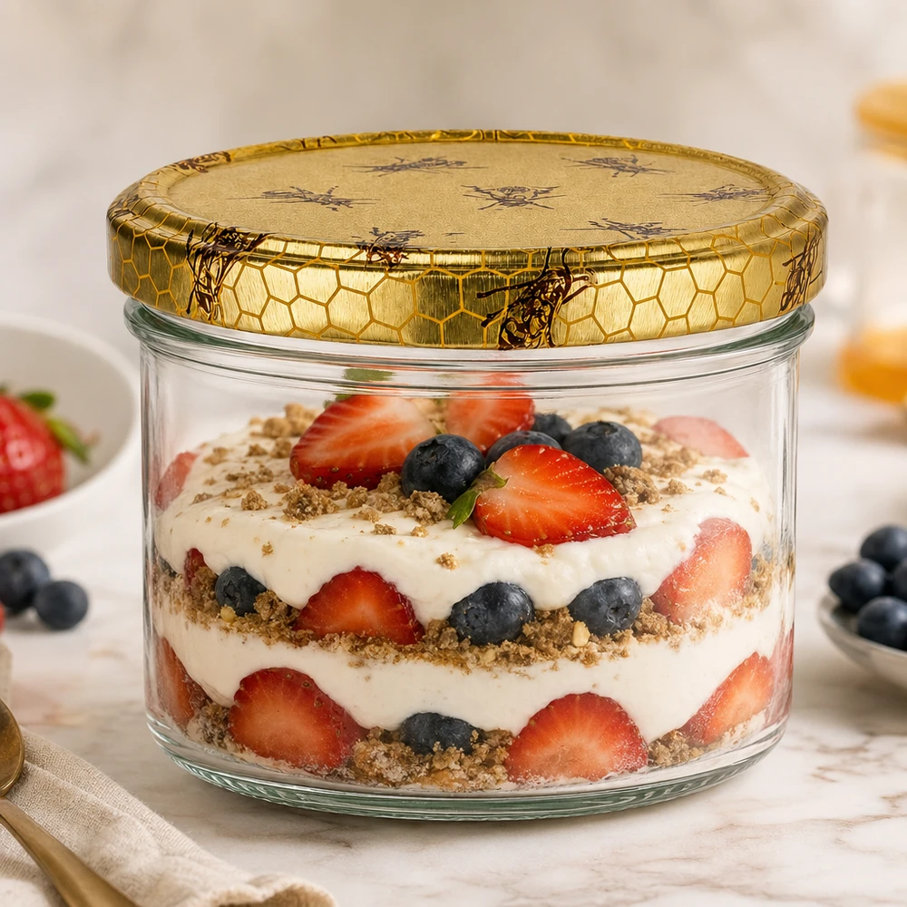 Pot de miel de 300g comme boîte à provisions pour dessert avec baies et yaourt, pot en verre polyvalent
