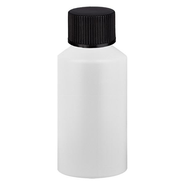 Flacon à pharmacie HDPE 50ml blanc avec bouchon vissable noir