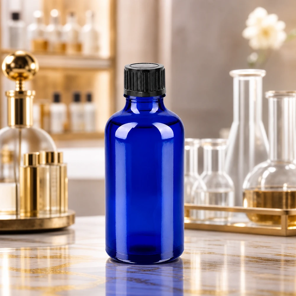 Flacon 50ml 11mm SV noir STD BlueLine UT18/50 Bouteille en verre à paroi épaisse de 50 ml de qualité pharmaceutique avec un filetage stable pour un stockage à long terme