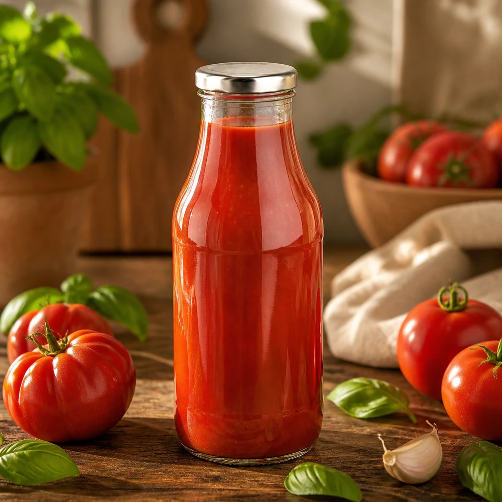 Bouteille en verre de 330 ml + couvercle BasicSeal argenté UiTWIST Bouteille en verre durable de 330 ml UiTWIST BasicSeal argentée, idéale pour le jus de tomate fait maison