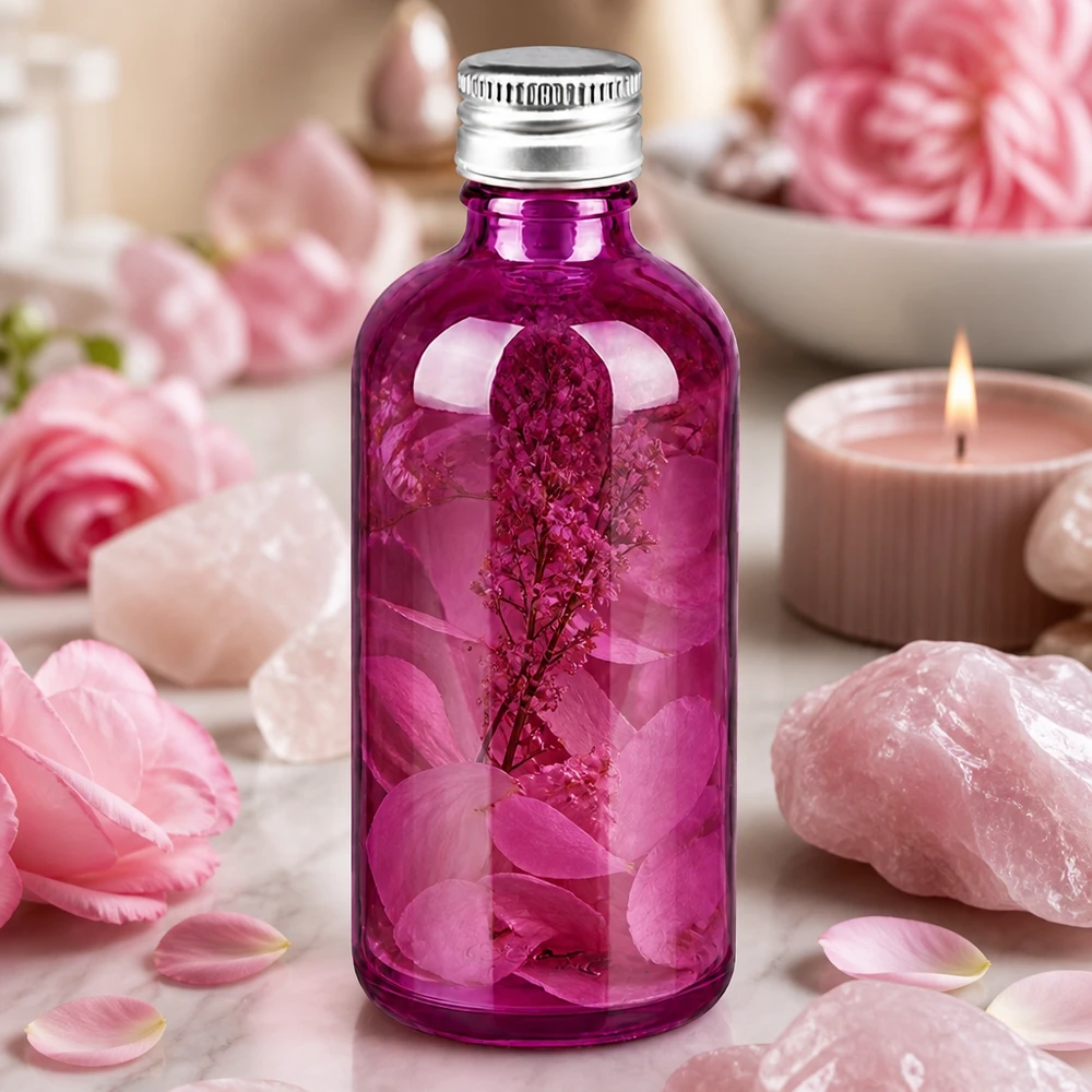 Bouteille en verre fonctionnelle de 100ml en violet avec bouchon étanche de 11mm pour les formulations cosmétiques liquides