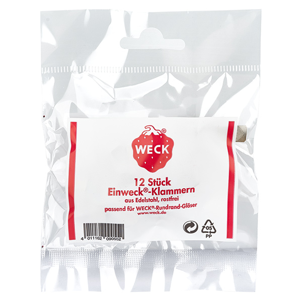 12x attache pour conserve WECK WECK Agrafes de mise en conserve 12 pièces en acier inoxydable pour bocaux à bord rond Emballage produit original
