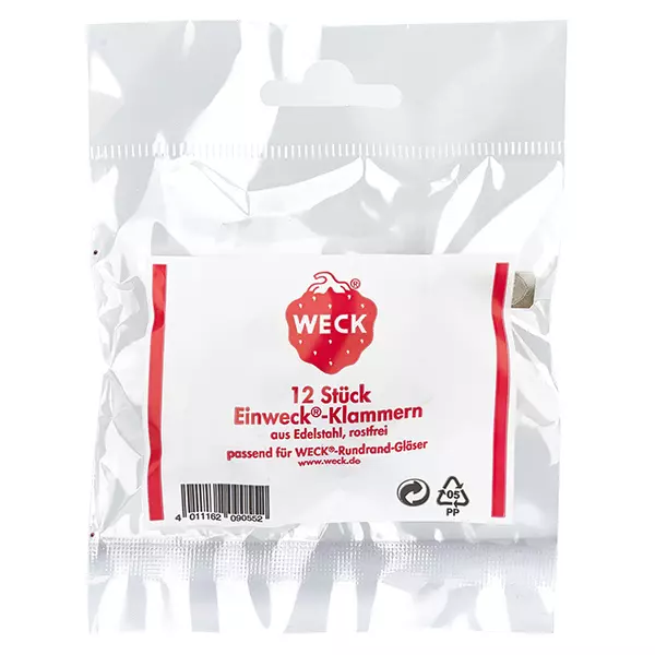 WECK Agrafes de mise en conserve 12 pièces en acier inoxydable pour bocaux à bord rond Emballage produit original