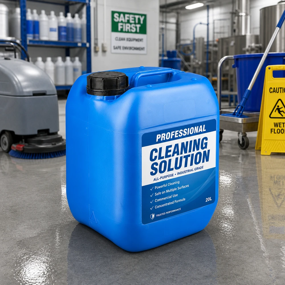Bidon en plastique robuste de 5 L, bleu, destiné aux produits d'entretien professionnels, avec bouchon à vis OV