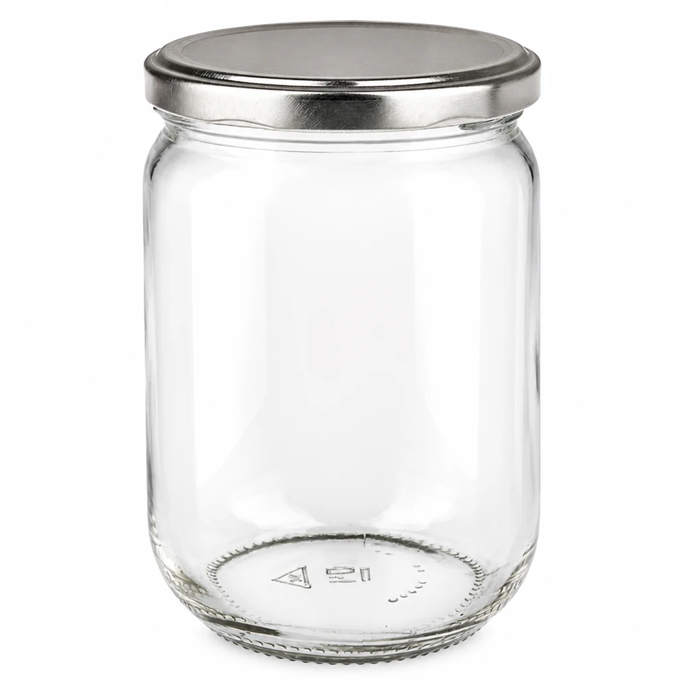 Bocal rond en verre de 555 ml + couvercle BasicSeal argenté UNiTWIST Bocal rond en verre transparent de 555 ml avec couvercle BasicSeal argenté pour la conservation des aliments