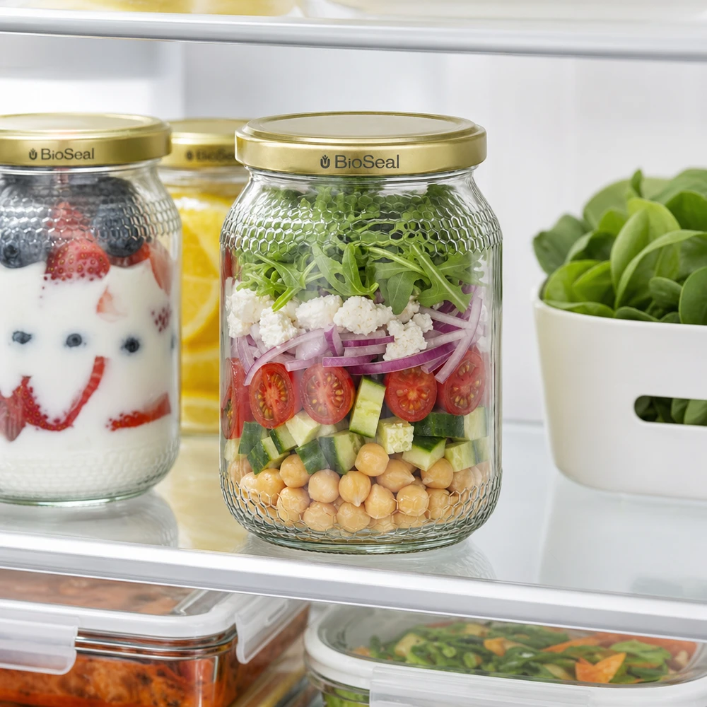 900ml pot de miel BioSeal couvercle or réfrigérateur Meal Prep salade verre stratifié pois chiches tomates conservation
