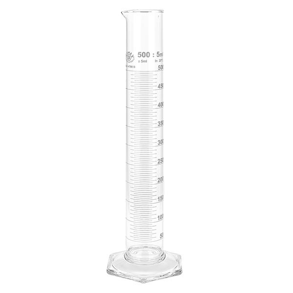 Éprouvette graduée 500 ml, forme haute et graduations blanches, ISO 4788 Éprouvette graduée 500 ml, forme haute et graduations blanches, ISO 4788