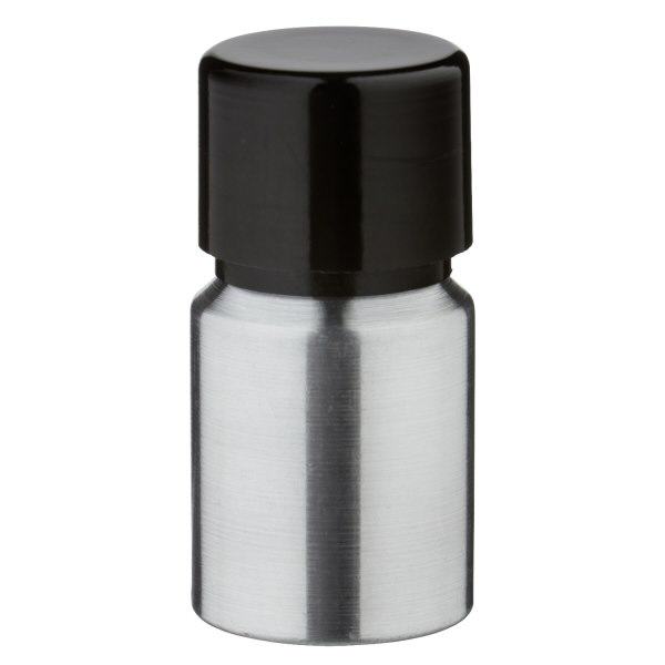 Bouteille en aluminium poncé 10 ml, avec bouchon à vis noir et joint conique