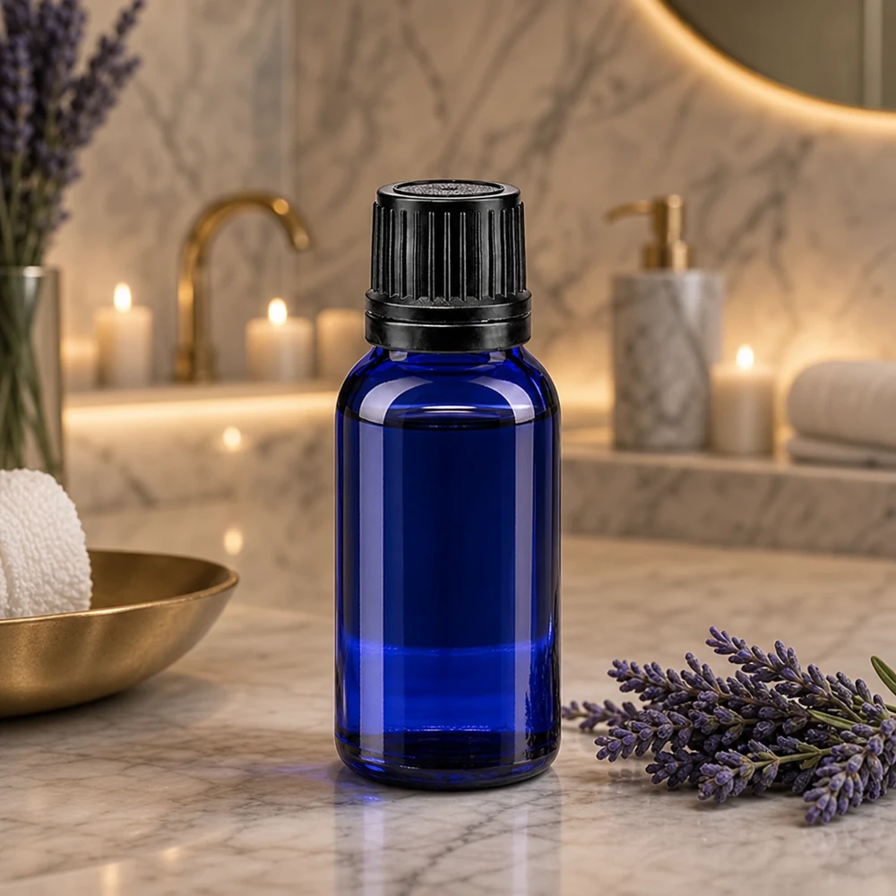 Flacon de protection contre les UV en verre d'apothicaire bleu de 10 ml, muni d'un compte-gouttes précis de 1 mm et d'un bouchon OV