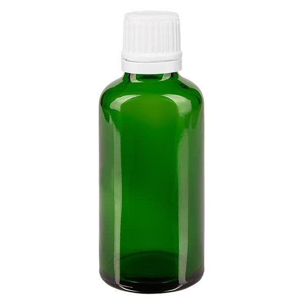Flacon à pharmacie vert 50ml bouchon compte-gouttes 1.2mm blanc fermeture inviolable