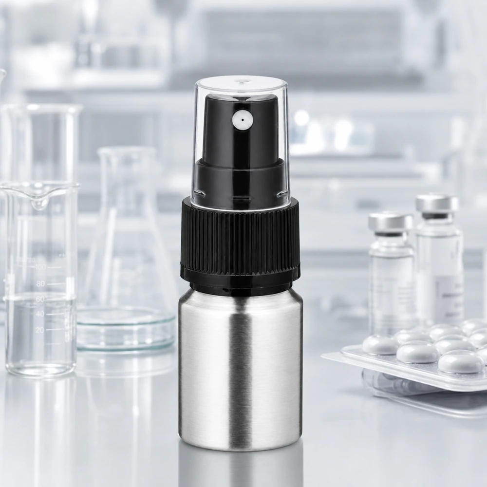Bouteille en aluminium poncé 10 ml, avec vaporisateur à pompe noir Bouteille professionnelle en aluminium de 10 ml avec diffuseur pour l'aromathérapie et les applications thérapeutiques