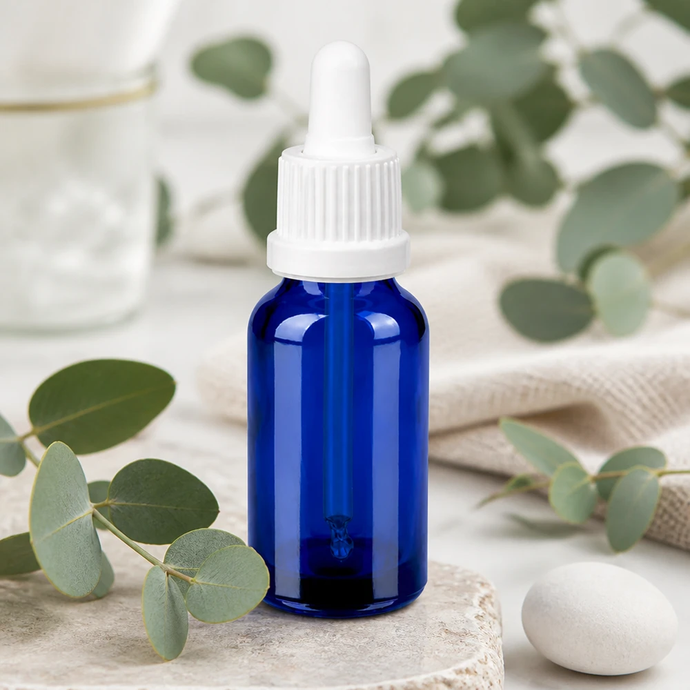 Flacon à pipette 20ml blanc OV BlueLine UT18/20 Flacon bleu à pipette de 20 ml avec protection UV pour les substances sensibles à la lumière