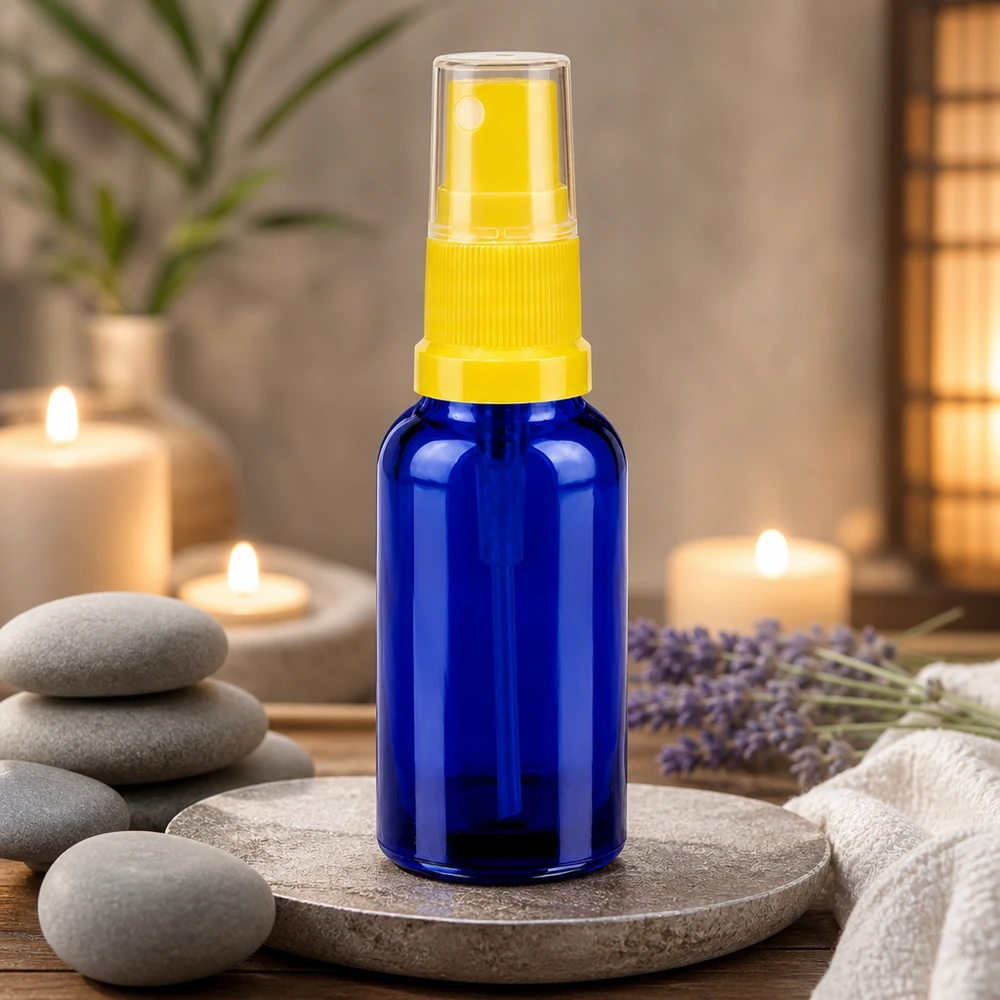 Vaporisateur 30ml jaune/tr. STD BlueLine UT18/30 Bouteille en verre de 30 ml pratique pour les voyages avec système de vaporisation anti-fuite