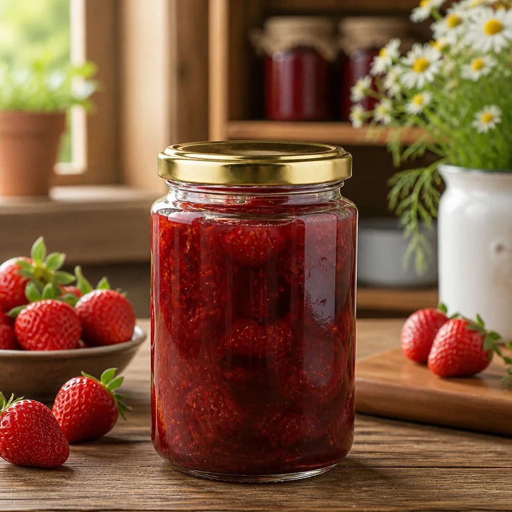 382ml Verre rond avec couvercle BasicSeal or UNiTWIST Hochwertiges 382ml Rundglas mit goldenem UNiTWIST Deckel perfekt für selbstgemachte Marmelade und Konfitüre