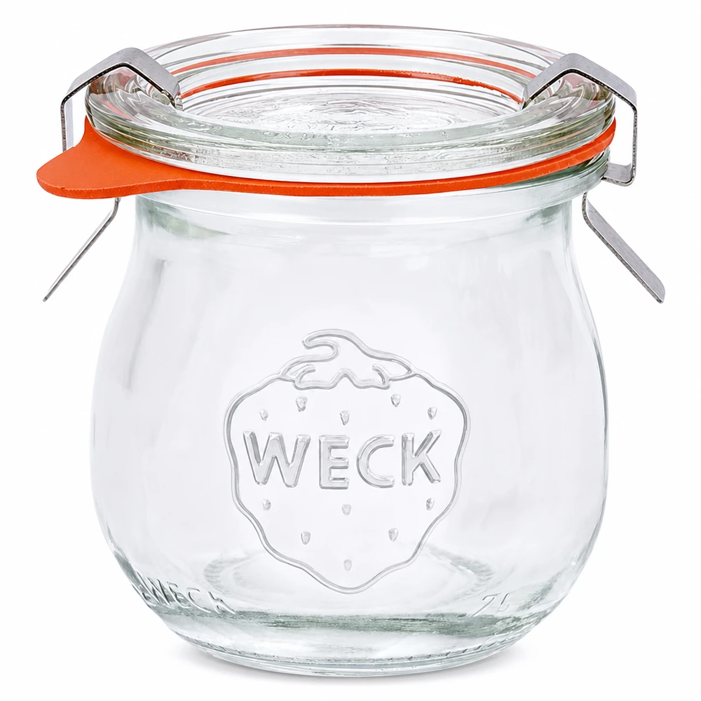 WECK Pot tulipe 75ml RR40 avec couvercle en verre et anneau en caoutchouc orange Pot de conservation et de stockage