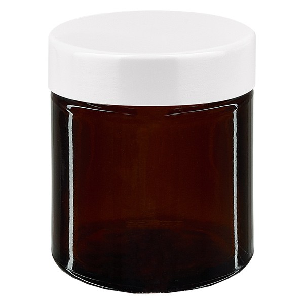 Pot en verre 30ml brun avec couvercle en bakélite blanc Pot en verre 30ml brun avec couvercle en bakélite blanc