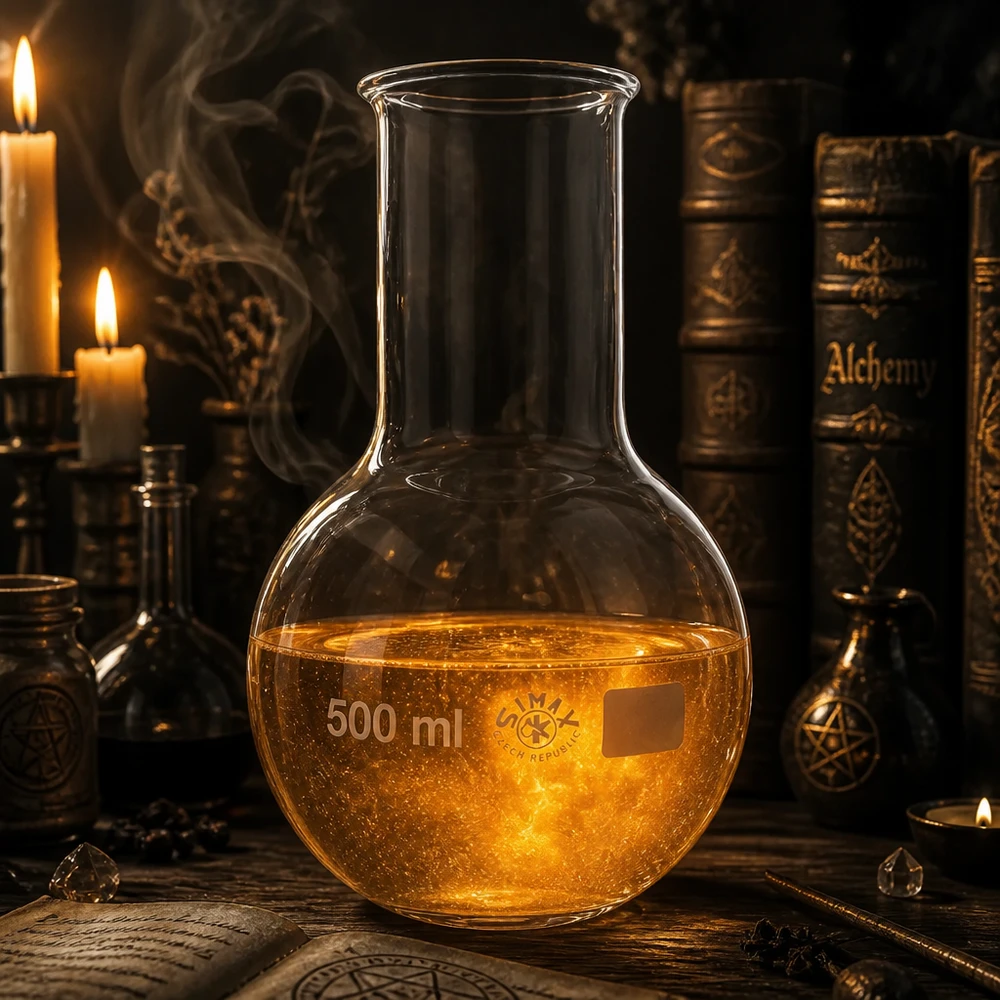 Ballon à fond plat 500 ml à col large, en verre borosilicate avec bord renforcé Fiole à col large 500ml de couleur ambre chaude avec échelle graduée pour des mesures précises